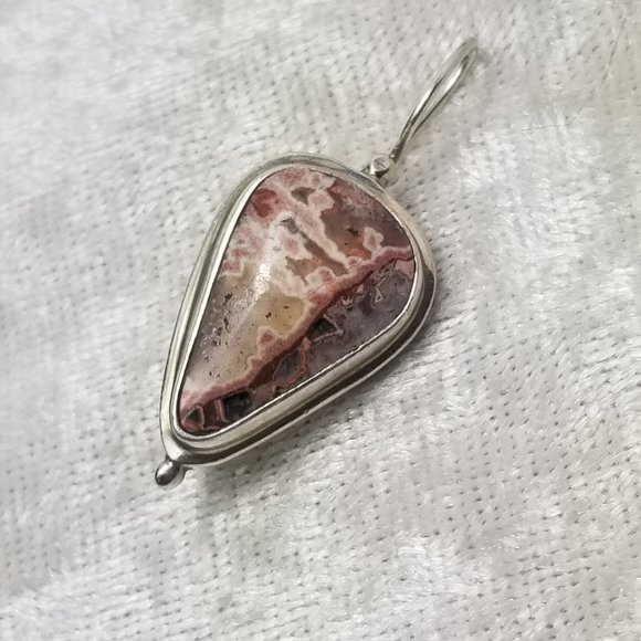 Native American Sterling Silver Signed Brooch Pendant Rhodochrosite Stone - Picture 10 of 10